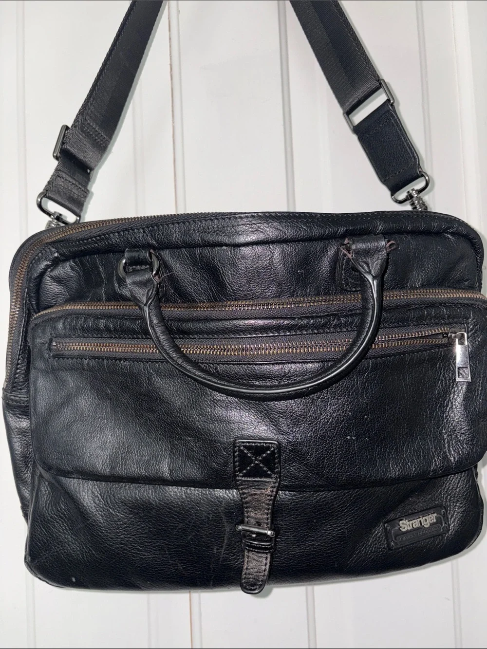 Stranger Black Full Grain Leather Laptop Bag